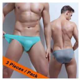 Seamless Men's Briefs Summer Bikini Underwear Mens Low Waist Penis Silk Ice Underwear Men Transparent Briefs 201112