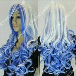 Harajuku style fashion blue/white gradually changing Cosplay long wig hair