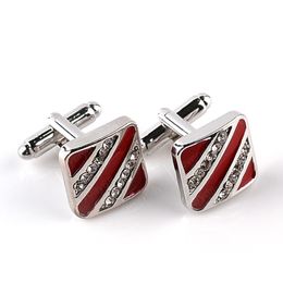 crystal cufflinks Black red stripe diamond cuff links button for mens Formal Business suit Shirt Jewellery