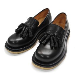 Fashion Loafers Genuine Men leather Classics Black men s Shoes Round toe handmade fringe shoes for men Shoe hoe