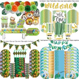 Jungle Birthday Party Decoration Disposable Tableware Set Jungle Animal Forest Friends Zoo Theme Supplies Baby Shower Safari 220301