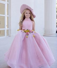 pink eelgeant flower girl dresses hand made flowers tulle little girl wedding dresses cheap communion pageant dresses gowns zj619253d