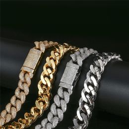 15mm Iced Out Miami Cuban Link Chain Necklaces Diamond Flip Closure Mens Gold Chain Hip Hop Jewellery Gift