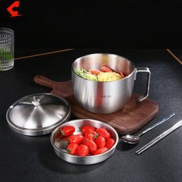 CHANOVEL Double layer 304 stainless steel bubble noodle bowl thermal insulation household bowl with cover lunch box snack cup 201015