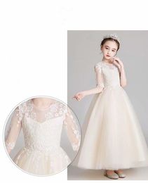 champagne ankle-length lace Pretty Flower Girl Dresses vestidos lace Baby Girl Infant Dress Kids Formal Wear girls dress