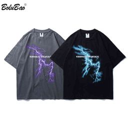 BOLUBAO Men's Street T Shirt Lightning Skull Moon Cotton T-Shirt 2020 Summer Men Short Sleeve High Quality Tees Shirts G1229
