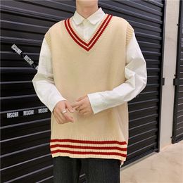 Men V-neck Cotton Sweater Vest Patchwork Spacious Sleeveless Perfect Quality Fashion Clothes Casual Knitted Wool Jumper Coat 201124