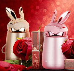 4 color Cute Rabbit Shape PortableThermos Stainless Steel Insulated Water Bottle Vacuum Cup Double Wall Sport Travel Coffee Cup LJ201221