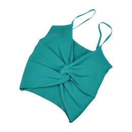 2020 Fashion Women Summer Camis Tanks Tops Sleeveless Knot Tie Knitting Crop Top Bustier Unpadded Bandeau Bra Vest Crop Tee Top T200706