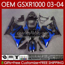 OEM Fairings 100%Fit For SUZUKI 1000CC K3 GSX-R1000 03-04 Body 67No.203 GSXR 1000 Blue flames CC GSXR1000 2003 2004 K 3 GSX R1000 GSXR-1000 03 04 Injection mold Bodywork