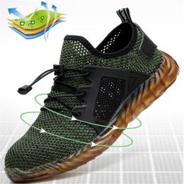 New Breathable Mesh Safety Shoes Men Light Sneaker Indestructible Steel Toe Soft Anti-piercing Work Boots Plus size 36-48 Y200915