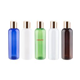 200ml X 12 Empty Plastic Travel Bottles With Gold Aluminium Disc Cap 200cc Round Shampoo Bottle Refillable PET Cosmetic Containergood package