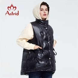 Astrid Spring Autumn Women Sleeveless Parka Coat Warm Jacket Women Thin Cotton Loose Hooded Black cotton vest ZR-7219 201019