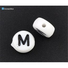 500 PCs Doreen Box Acrylic Flat Round Spacer Beads Alphabet/Letter "M" 7mm Dia. Bead For DIY Jewelry Making, Hole: 1mm (B08340) Y200730