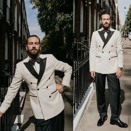 2021 Best Man Wedding Tuxedos Handsome Double Breasted Black Peaked Lapel Groom Groomsmen Prom Party Blazer Jacket(jacket+pants)