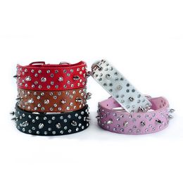 Shiny Diamond Pet Collar Outdoor Training Pet Leash Cool Rivet Dog Collar Round Head Nail Pet Collar