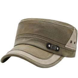 Mens Womens Washed Cotton Solid Cadet Flat Top Military Corps Twill Baseball Running Army Golf Runner Tennis Ball Trucker Cap Hats