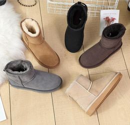 Hot Classic 5854 women short snow boots keep warm boot Sheepskin Cowskin Genuine Leather Plush boots with dustbag card black grey Chestnut chocolate nice Gift