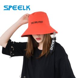 New Sun Hats Women Personality Bucket Hats Female Streamer letter Basin Cap Large Brim Sunbonnet Fedoras Summer Beach Hat Y200602