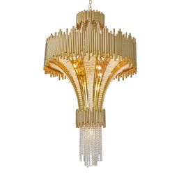 Contemporary Luxury Clear Crystal String Chandelier Light LED Modern Large Big Gold Finish Hanging Lamp Art Deco Staircase Hotel