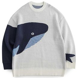 LACIBLE Lonely Whale Knitted Sweaters Autumn Winter Sweater Pullover Men Women Jumpers Harajuku Knit Cotton Tops Man Streetwear 211221