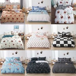 Fashion Print Washed Cotton Bedding Set Queen Comfortable Bed Sheet Quilt Cover Pillowcase Soft King Size Duvet 4 Pcs 220208