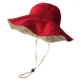 Foldable Travel Beach Fashion Summer UV Protection Wide Brim Outdoor Bucket Cap Casual Women Sun Hat Ladies With Chin Strap1