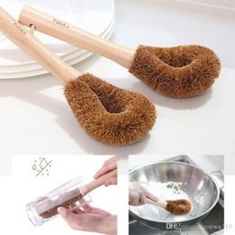 Natural Pot Brush Beech Wooden Handle Pan Dish Cleaning Brush Hanging Nonstick Pan Cleaner Cup Brush Kitchen Accessories WVT0667