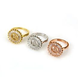 New Fashion 18kGold Plated Adjustable Micro Pave Diamond Letter Ring High Quality Gold Rings for Women Gift