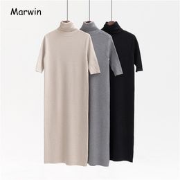 Marwin New-Coming Long Half Turn-down Collar Knitted Pullovers Solid Primer Shirt Knitted Dress Winter Sweater High Qulaity 201017