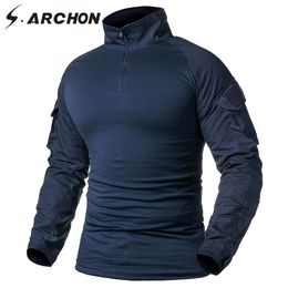 S.ARCHON Military Tactical Long Sleeve T Shirt Men Navy Blue Solid Camouflage Army Combat Shirt Airsoft Paintball Clothes Shirt LJ200827