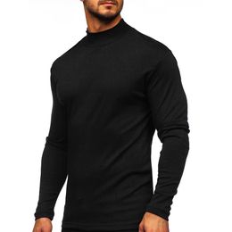 Autumn Winter Men Casual Shirts Turtleneck Long Sleeve Knitted Pullover Basic Slim Fit Soft Comfy T-shirt