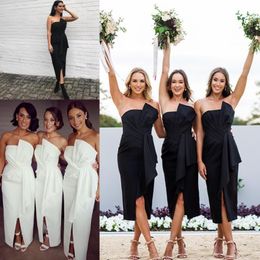 2021 Strapless Sexy Bridesmaid Dresses Boho Beach Backless Plus Size Maid Of Honour Gowns Ruched Sheath Wedding Guest Party Dress AL7305
