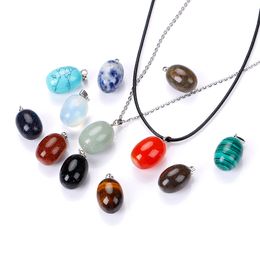 Natural Crystal Rose Quartz Stone Pendant Oval Ball Shape Necklace Chakra Healing Jewellery for Women Men