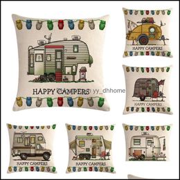 Cushion/Decorative Pillow Home Textiles & Garden 45Cm*45Cm Contracted Cartoon Campers Car Pattern Linen Cotton Ers Sofa Case Square Cushion