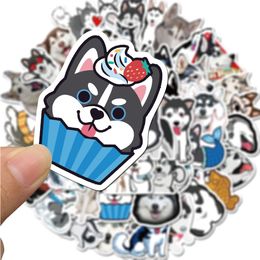 50 pcs / lote Atacado adorável cartoon cachorro husky adesivos para crianças brinquedos impermeável adesivo para caderno skate laptop portátil carro decalques