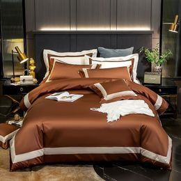 Solid Color Egyptian Cotton Duvet Cover Luxury Bedding Set 1000TC Long Staple Silky Soft Breathable Bed Sheet Queen King 4Pcs T200822