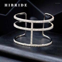 Bangle HIBRIDE 16CM Adjustable Open Bangles&Bracelets Women Micro Cubic Zirconia Pave Pulseiras The Middle East Market B-851