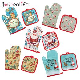 5pair Christmas Baking Anti-Hot Gloves Pad Oven Dining BBQ Kitchen Mat New Year Natal Noel Xmas Party Decoration Supplies 201028