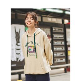 INMAN Autumn New Arrival Leisure Hooded Fashion Print Dropped Shoulder All-match Hoodie 201217