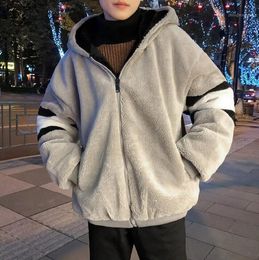 Winter Men's Lamb Cashmere Korean Fashion Handsome Plus Velvet Thick Loose Jacket1