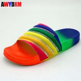 Summer Women's slippers 2020 Fashion Candy colors lady crystal bling flat casual shoes female outside beach slip slides mujer S1 X1020