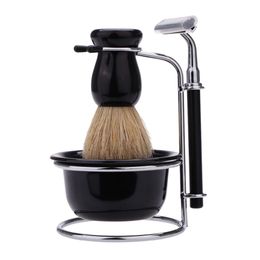 4 In 1 Men's Manual Razor Set Beard Razors Shaving Brush Bowl Stainess Steel Stand Holder 5 Blades Wet Shaving