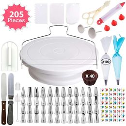 205pcs/set Cake Turntable Set Multifunction Cake Decorating Kit Pastry Tube Fondant Tool Party Kitchen Dessert Baking Supplies 201023