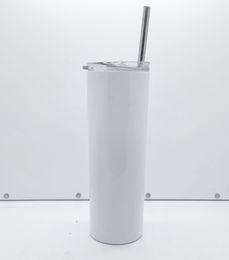 20oz Sublimation Blank Straight Skinny Tumbler Stainless Steel Blank White Skinny Cup With Lid Straw Cylinder Water Bottle Coffee w-00365