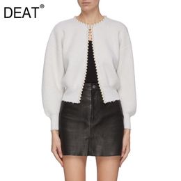 [DEAT] New Fashion Korean Jackets Pearls Cardigan Batwing Sleeve Wool Knit Vintage Women's Coat High Quality Jacket AP520 201106