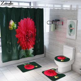 Bath Mats Floral Mat Set With Shower Curtain Bathroom Carpet Rugs Toilet U-Shaped Foot Rug Absorbent