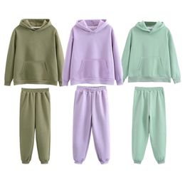 Children Girl Boy Clothes Set Hoodie Pullover Sweatshirt Pant Warm Fleece Child Sport Suit Winter Autumn Kids Loungewear 211224