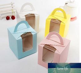 Free shipping single cupcake boxes with window with handle macaron box mousse cake box 4 Colours SN3429