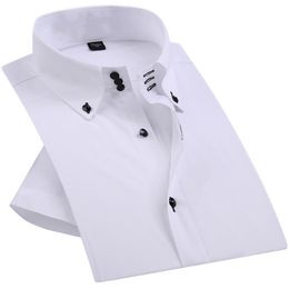 Summer Smart Casual Diamond Buttons Mens Dress Shirt White Short Sleeve Luxury High Collar Slim Fit Stylish Business Blouse C1222